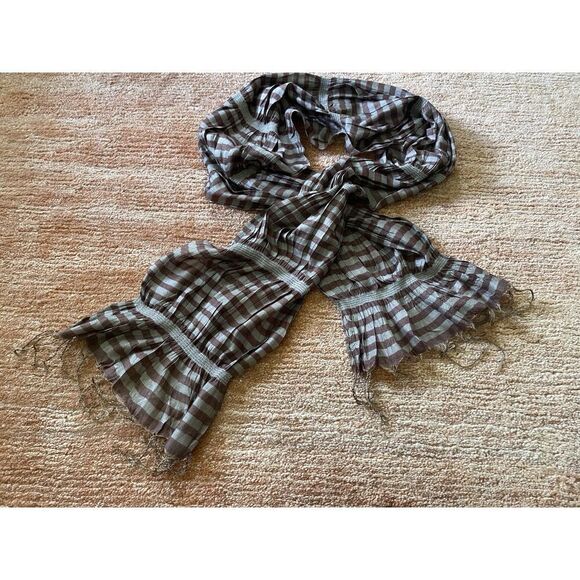 Blend Silk Unisex Brown Striped Scarf  66x8 - Picture 1 of 4